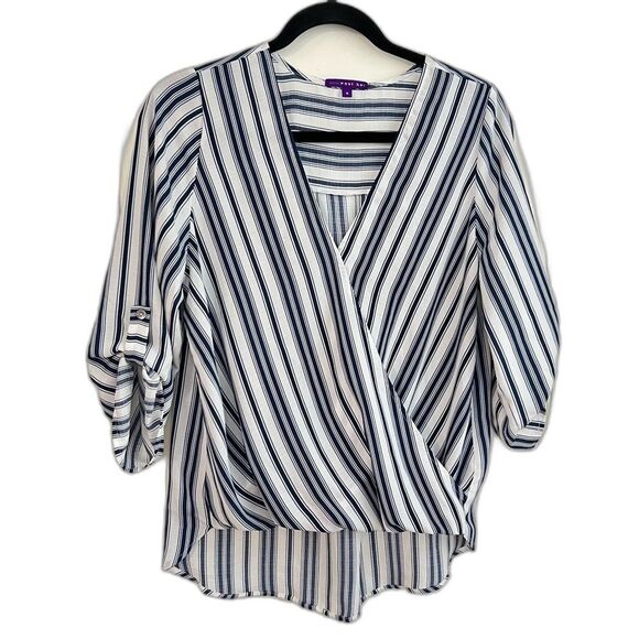 West Kei Blue & White Faux Wrap Shirt Size Small Business Casual Meets Yacht - Picture 1 of 8